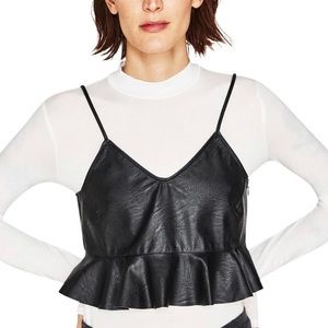 Faux Leather Ruffle Crop Tank Top NWT